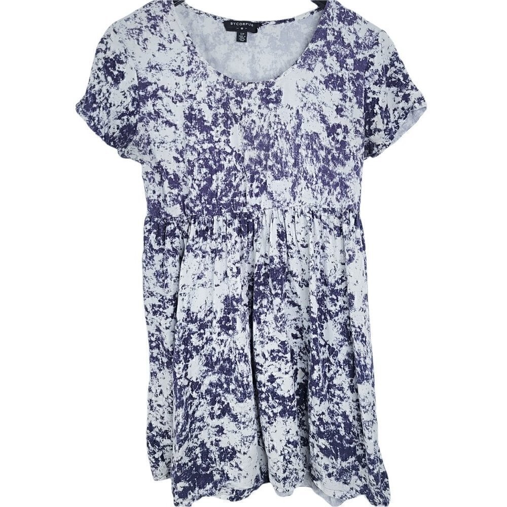 UO By Corpus Navy Blue Tie Dye Watercolor Babydoll Tunic Top
